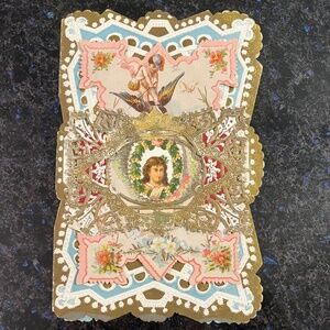Vintage Antique Victorian 1890 Valentine Greeting Card with 2 Expanding Overlays